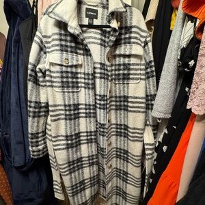 Express Women's Checkered Utility Jacket in Black and White